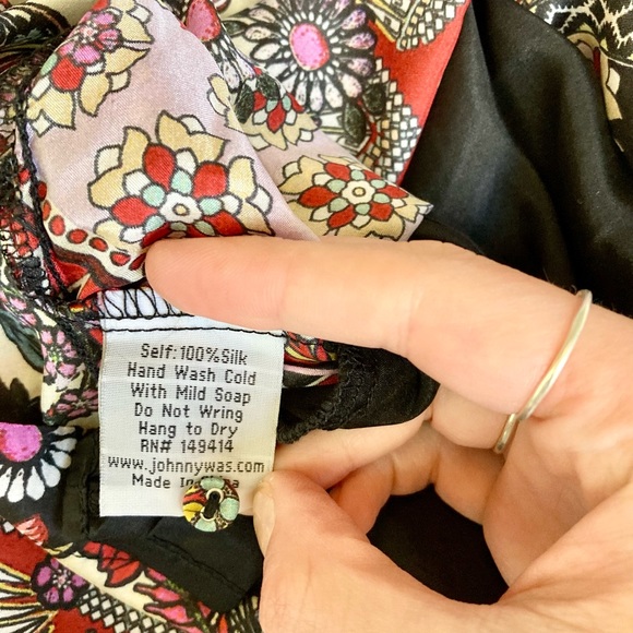 Johnny Was NWT Moa Kabelo Habutai Printed Silk Tunic Boho Mini Shift Dress XS - Picture 13 of 14